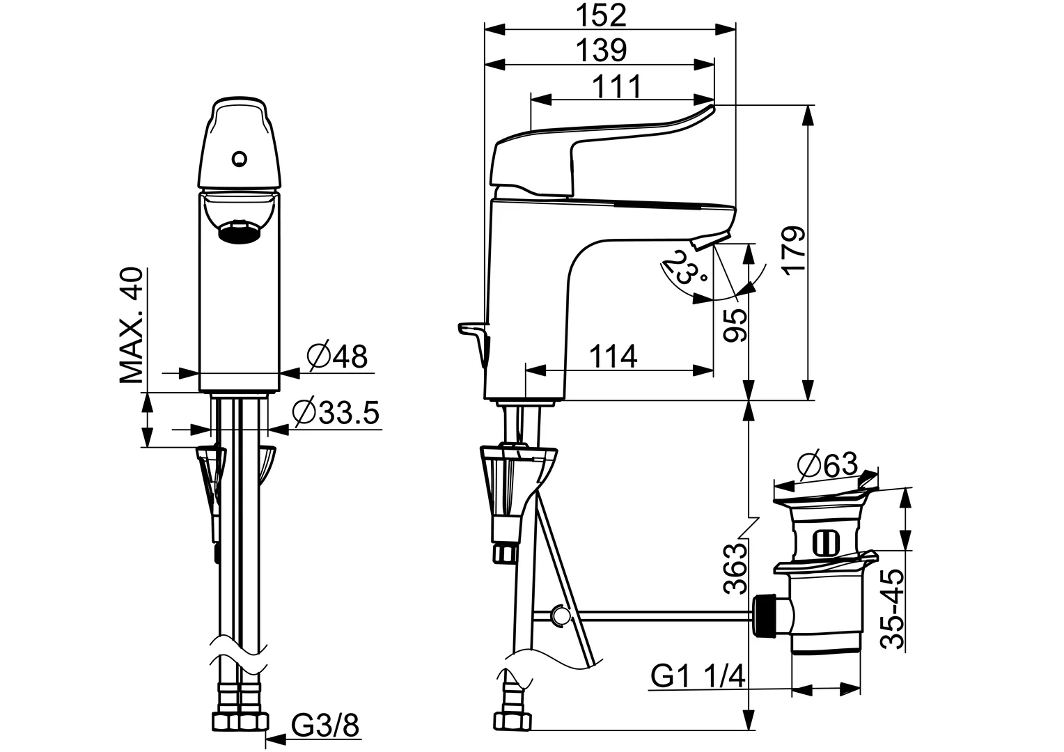 HansaCARE Waschtischarmatur HansaCARE 4601 Zugstangenablaufgarnitur Bedienungshebel lang Ausladung 114 Chrom