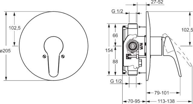 HA Einhebelmischer Fertigmontageset für Brausebatterie HANSAMIX 0185 Rosette rund Chrom