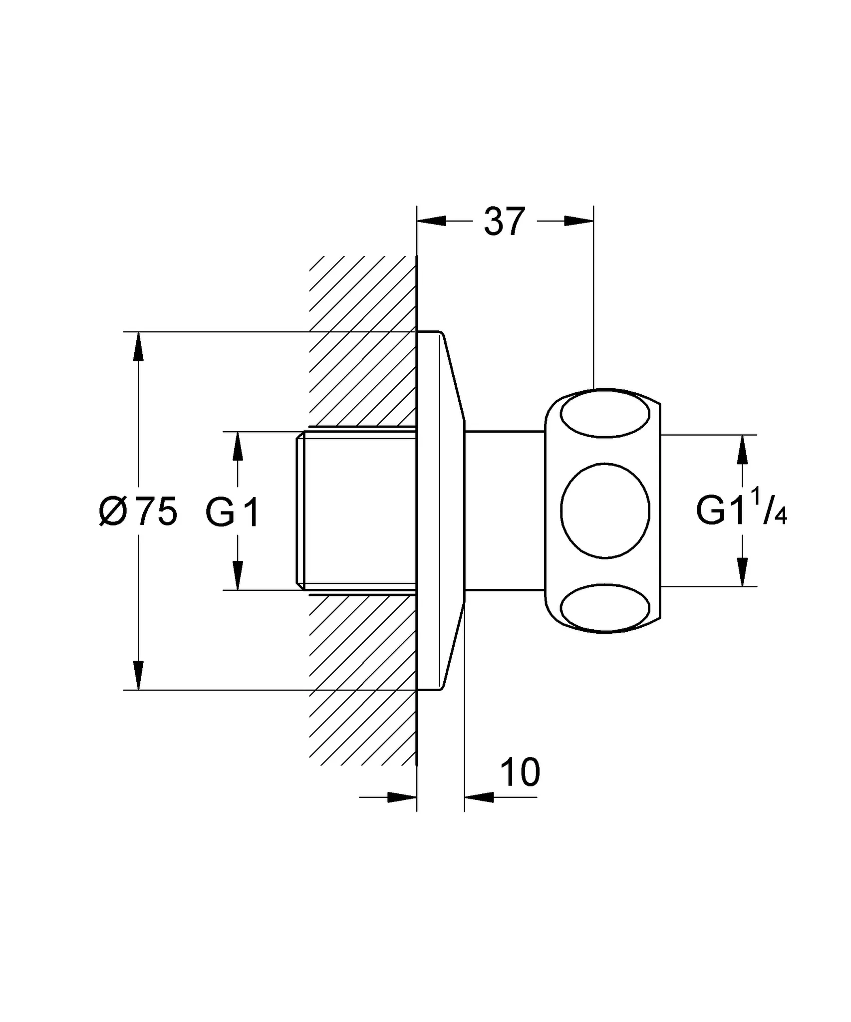 Anschluss 12417, gerade, Mutter 1 1/4'' x 1'' Außengewinde, chrom Anschluss 12417, gerade, Mutter 1 1/4'' x 1'' Außengewinde, chrom