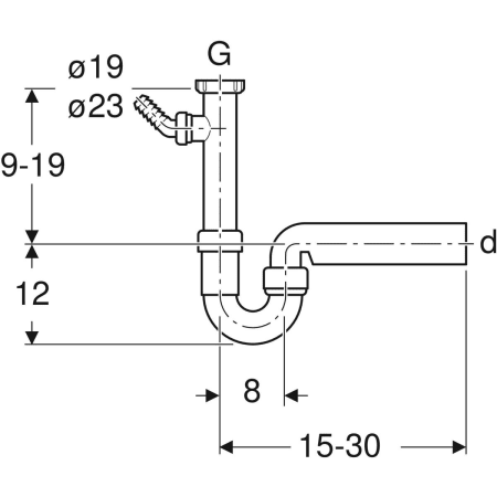 Rohrbogengeruchsverschluss für Spülbecken, mit Winkelschlauchtülle, Abgang horizontal: d=40mm, G=1 1/2″, weiß-alpin