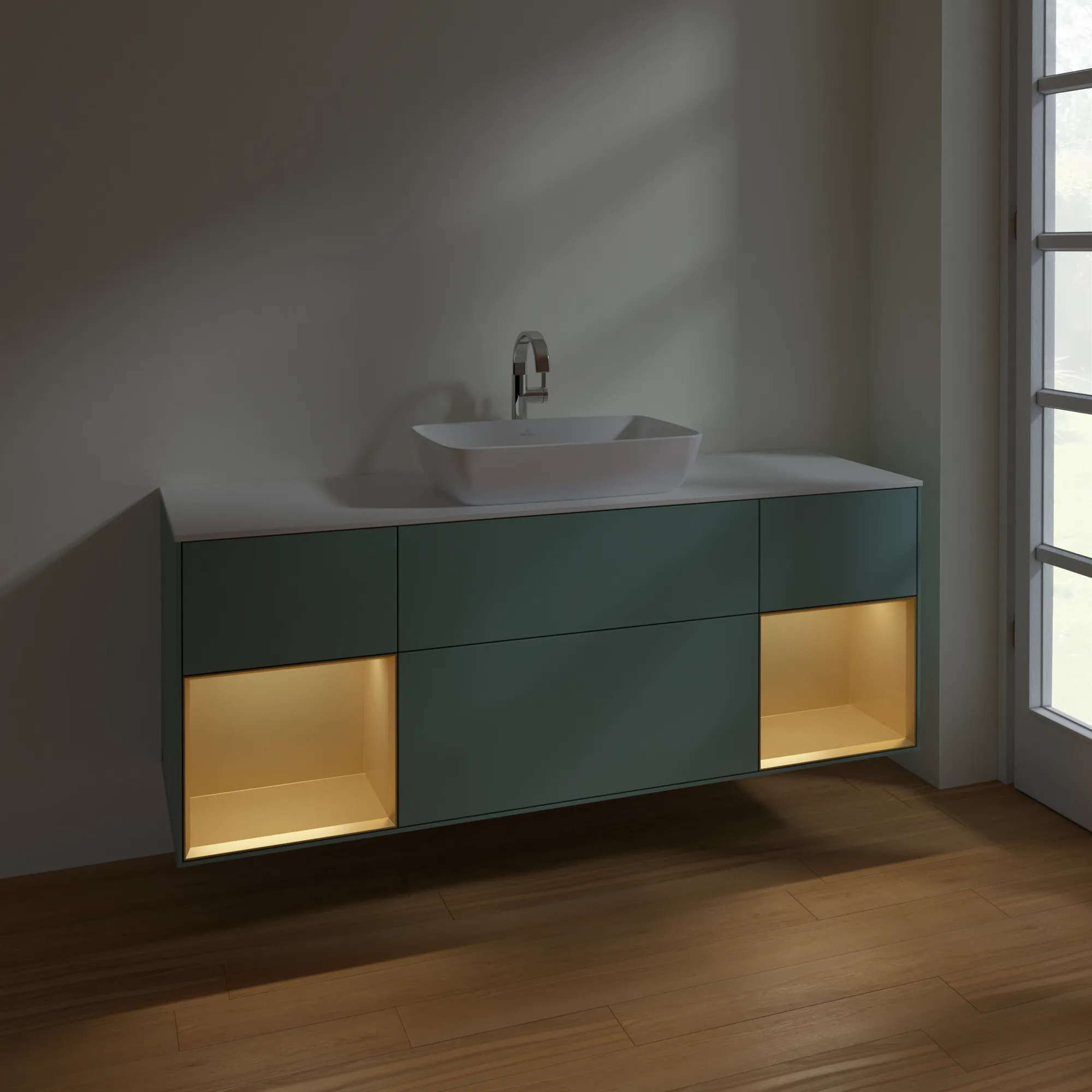 Villeroy & Boch Waschtischunterschrank „Finion“ für Schrankwaschtisch 1600 × 603 × 501 mm Olive Matt Lacquer, für Becken mittig, mit Hahnlochbohrung Villeroy & Boch Waschtischunterschrank „Finion“ für Schrankwaschtisch 1600 × 603 × 501 mm Olive Matt Lacquer, für Becken mittig, mit Hahnlochbohrung