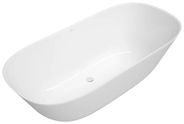 Villeroy & Boch Badewanne „Theano“ freistehend oval 175 × 80 cm, Mittelablauf in Weiß Alpin / Colour On Demand