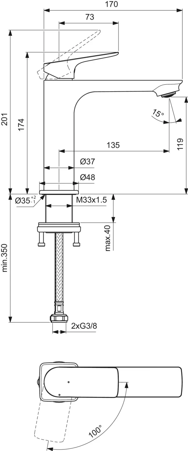 Einhand-Waschtischarmatur „Ceralife C“ Ausladung 135 mm Einhand-Waschtischarmatur „Ceralife C“ Ausladung 135 mm