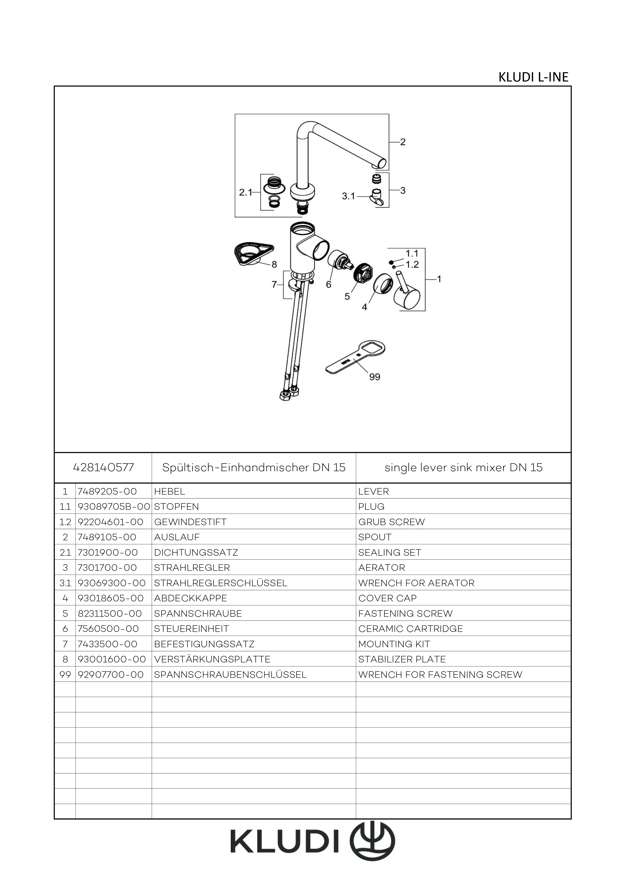 L-INE Spültisch-Einhandmischer DN 15 chrom