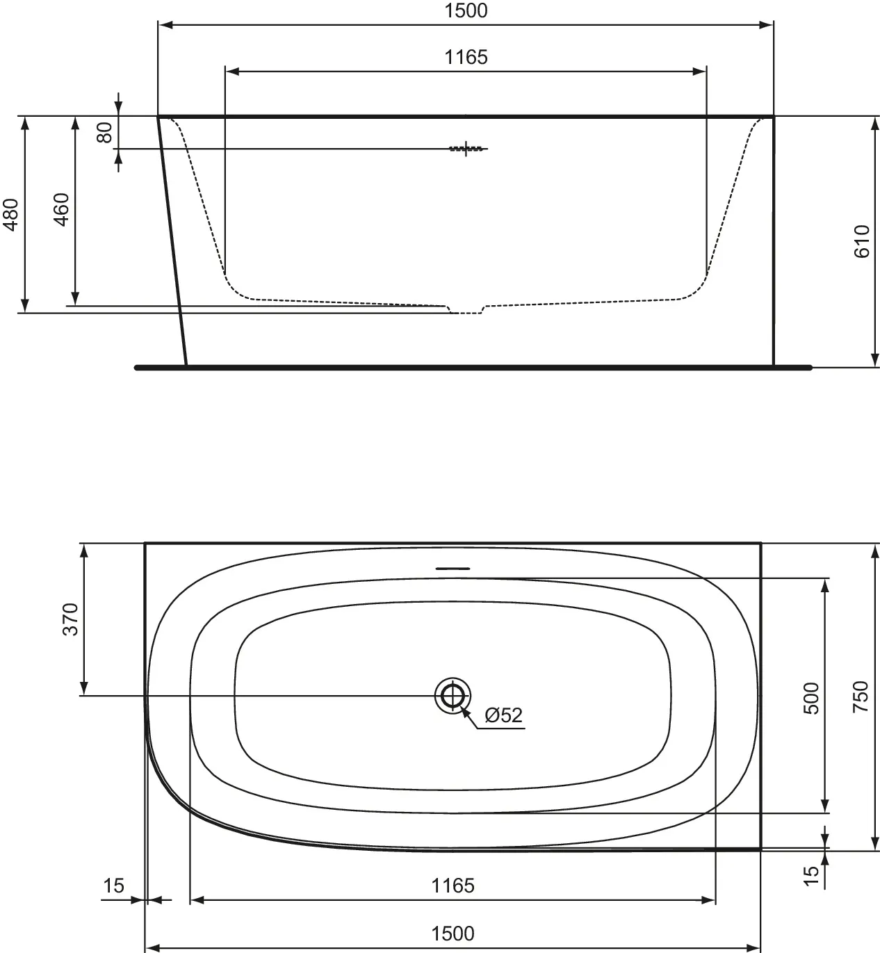 Ideal Standard Badewanne „Dea“ 75 × 150 cm in Weiß