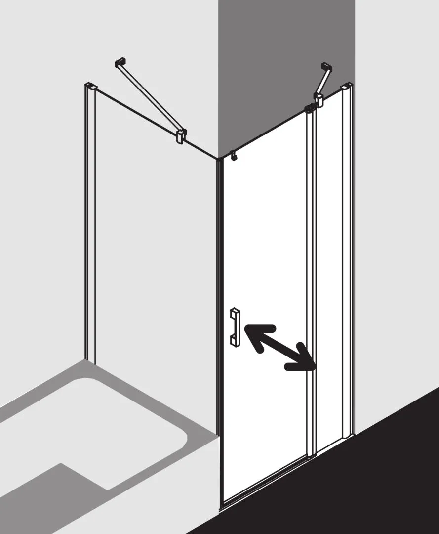 Kermi Duschtür Pendeltür 1-flügelig mit Festfeld rechts für Ecke „PEGA“ Glas Klar, Profile Silber Hochglanz, BV: 765 - 790 mm GAK: 750 - 775 mm WE: 775 - 800 mm H: 1850 mm