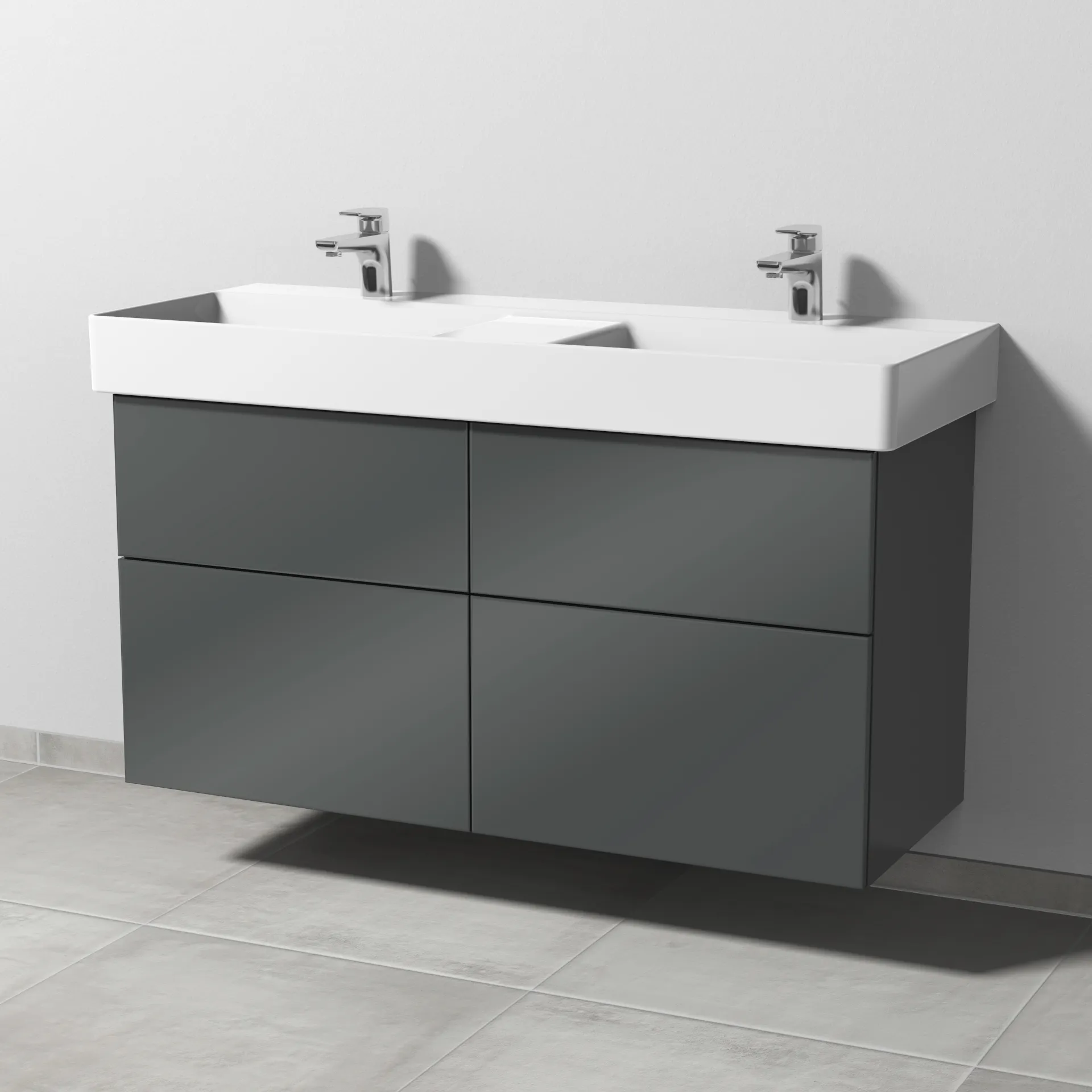 Sanipa Waschtischunterschrank „3way“ passend zu Keramik-Waschtische Dura Square von Duravit 1140 × 588 × 447 mm in Anthrazit (glanz)