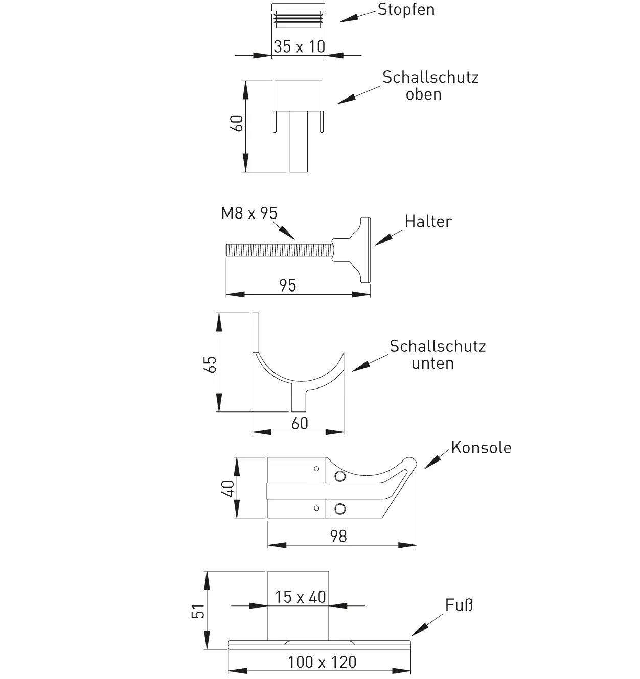 ASW HG-TEC Zubehör Heizung Standkonsolen mit Schallschutz für Stahl- und Gußradiatoren