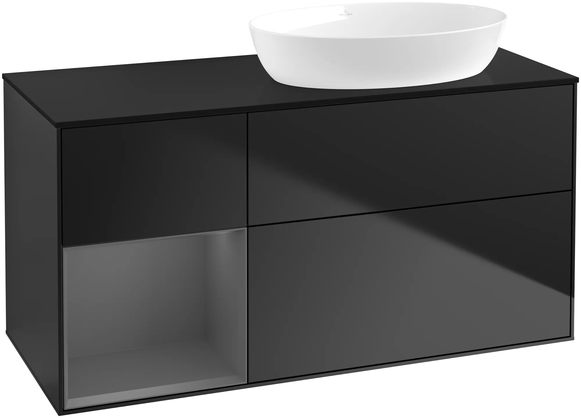Villeroy & Boch Finion Waschbeckenunterschrank FA4, 1200x603x501mm, Black Matt Lacquer / Anthracite Matt Lacquer / Glass Black Matt