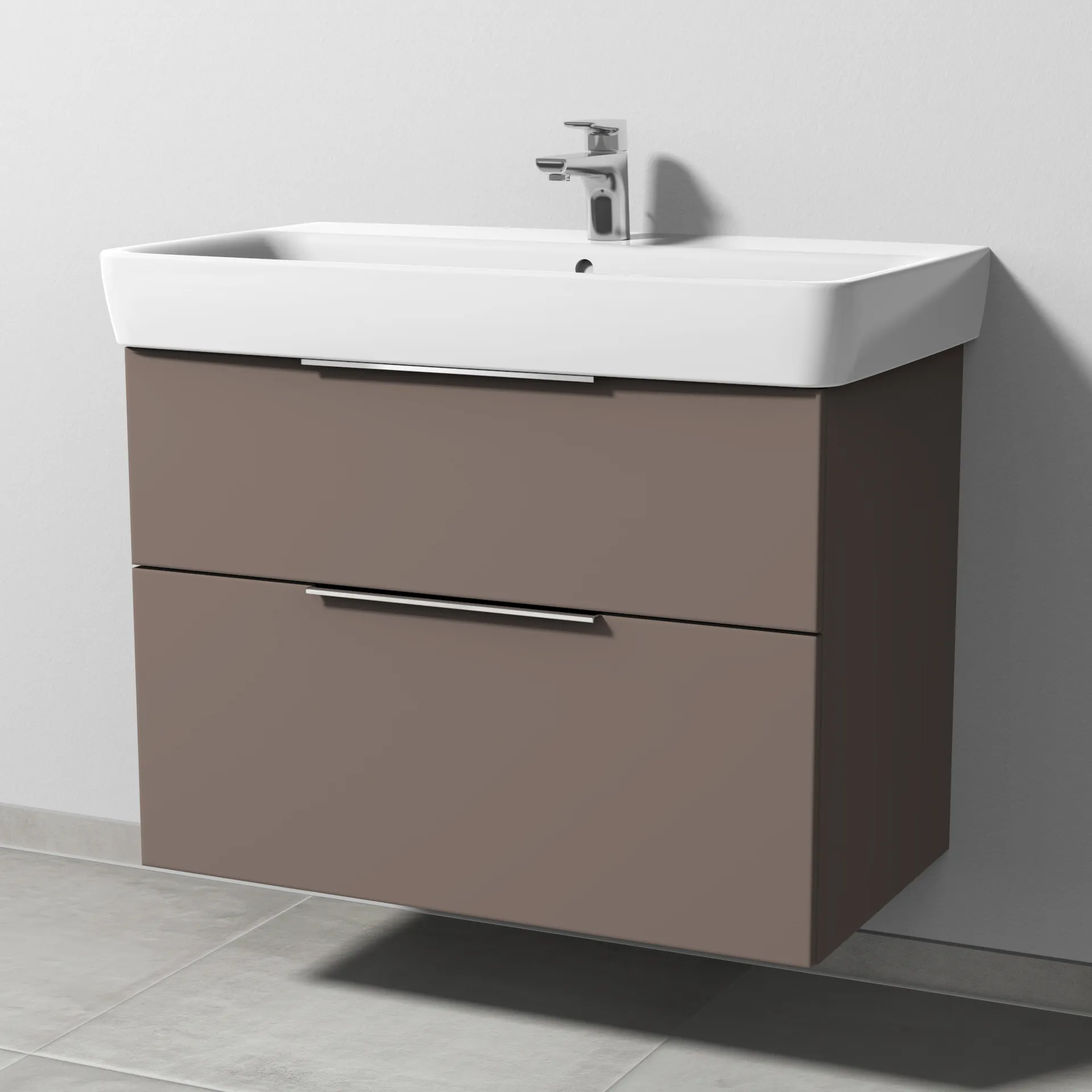 Sanipa Waschtischunterschrank „3way“ passend zu Keramik-Waschtische Renova Plan von Geberit 790 × 588 × 407 mm in Taupe (matt), Becken mittig
