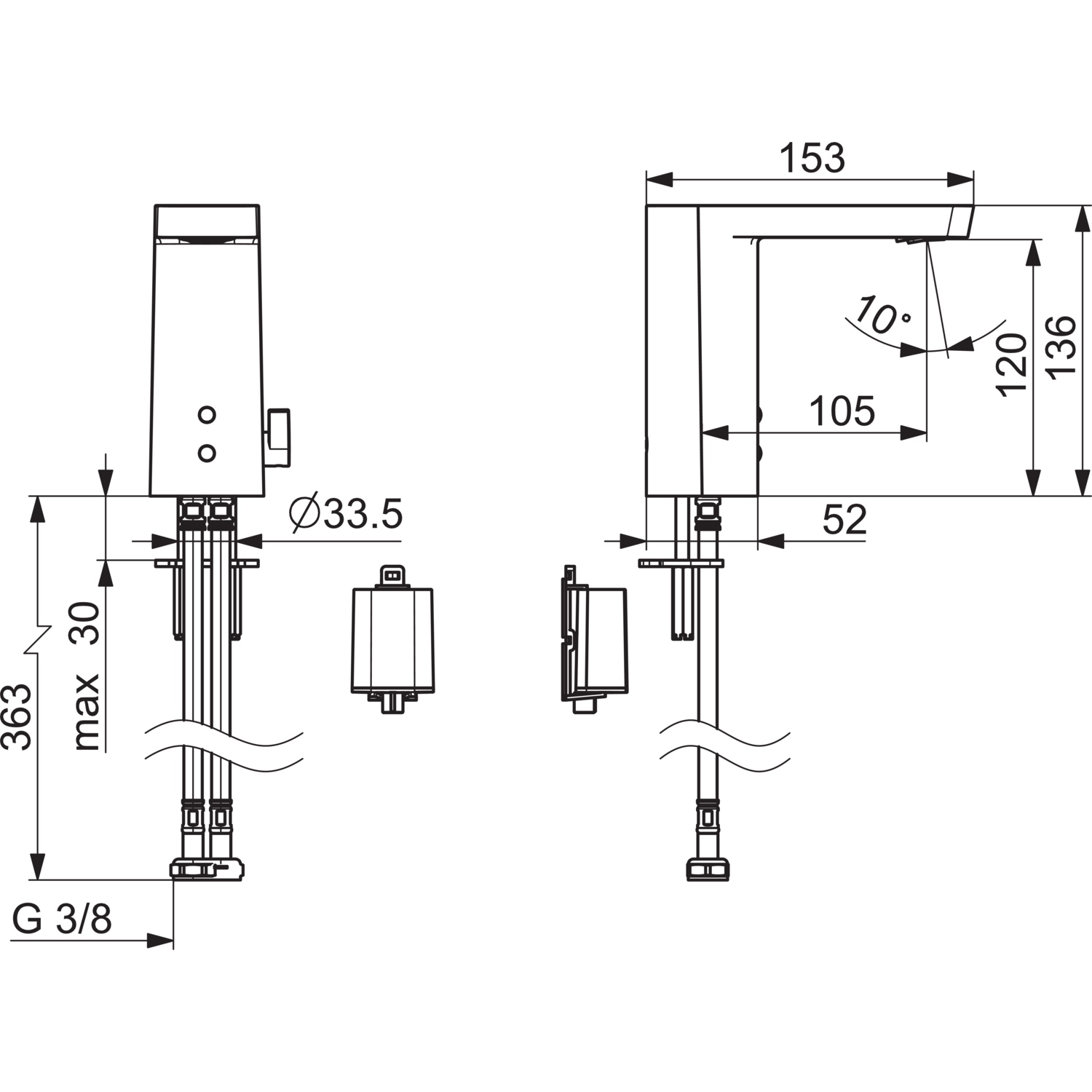 Hansa Waschtischarmatur, elektronisch „Stela“ Ausladung 105 mm in Chrom Hansa Waschtischarmatur, elektronisch „Stela“ Ausladung 105 mm in Chrom