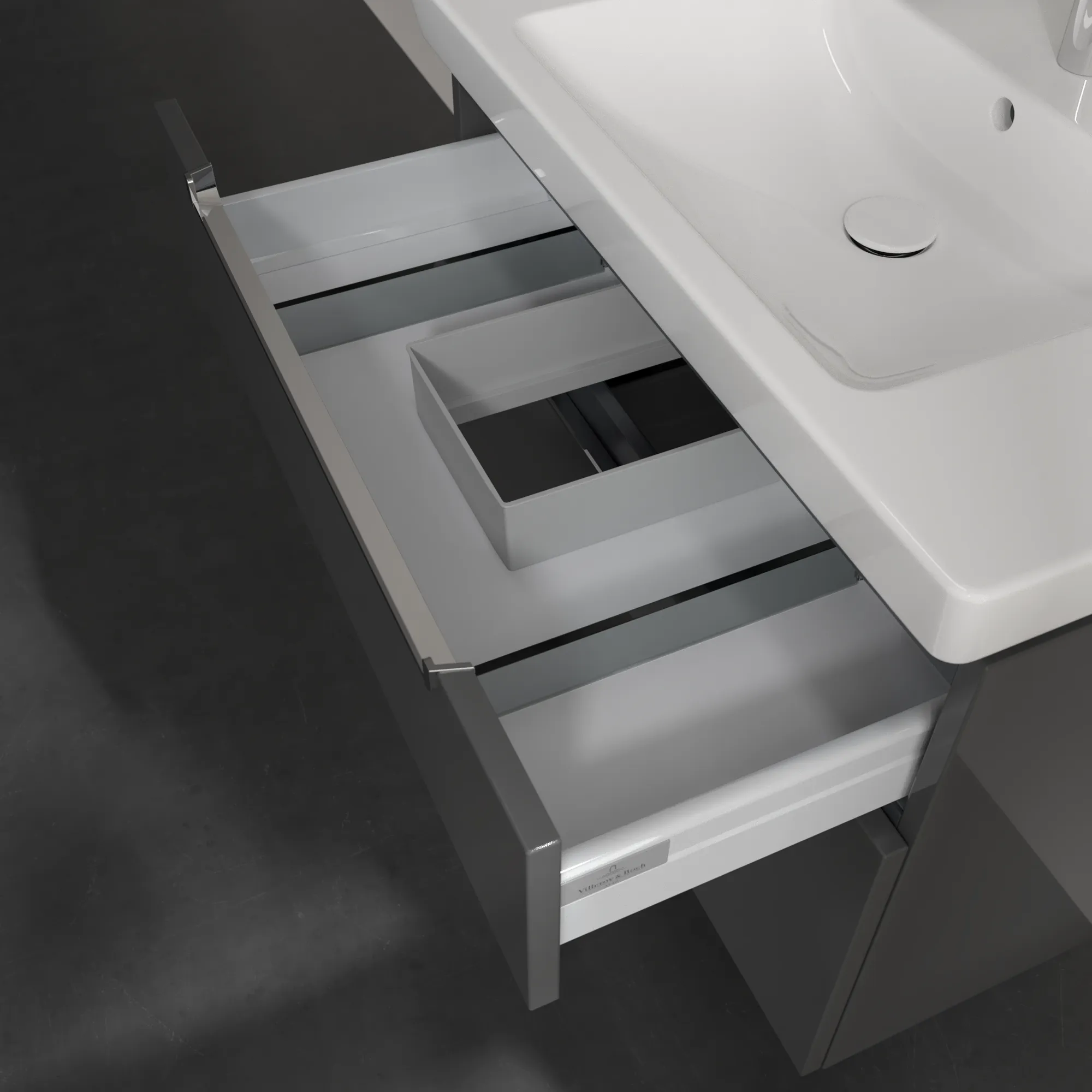 Villeroy & Boch Waschtischunterschrank „Subway 2.0“ 787 × 590 × 449 mm Glossy Grey, für Becken mittig, ohne Beleuchtung