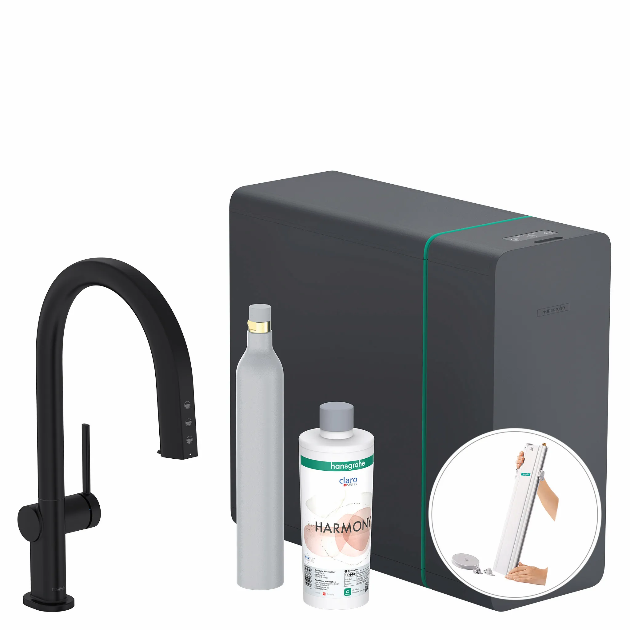 Hansgrohe Aqittura M91 SodaSystem 210 Mischer, Ausziehauslauf, 1jet, sBox, Starter Set, Mattschwarz Hansgrohe Aqittura M91 SodaSystem 210 Mischer, Ausziehauslauf, 1jet, sBox, Starter Set, Mattschwarz
