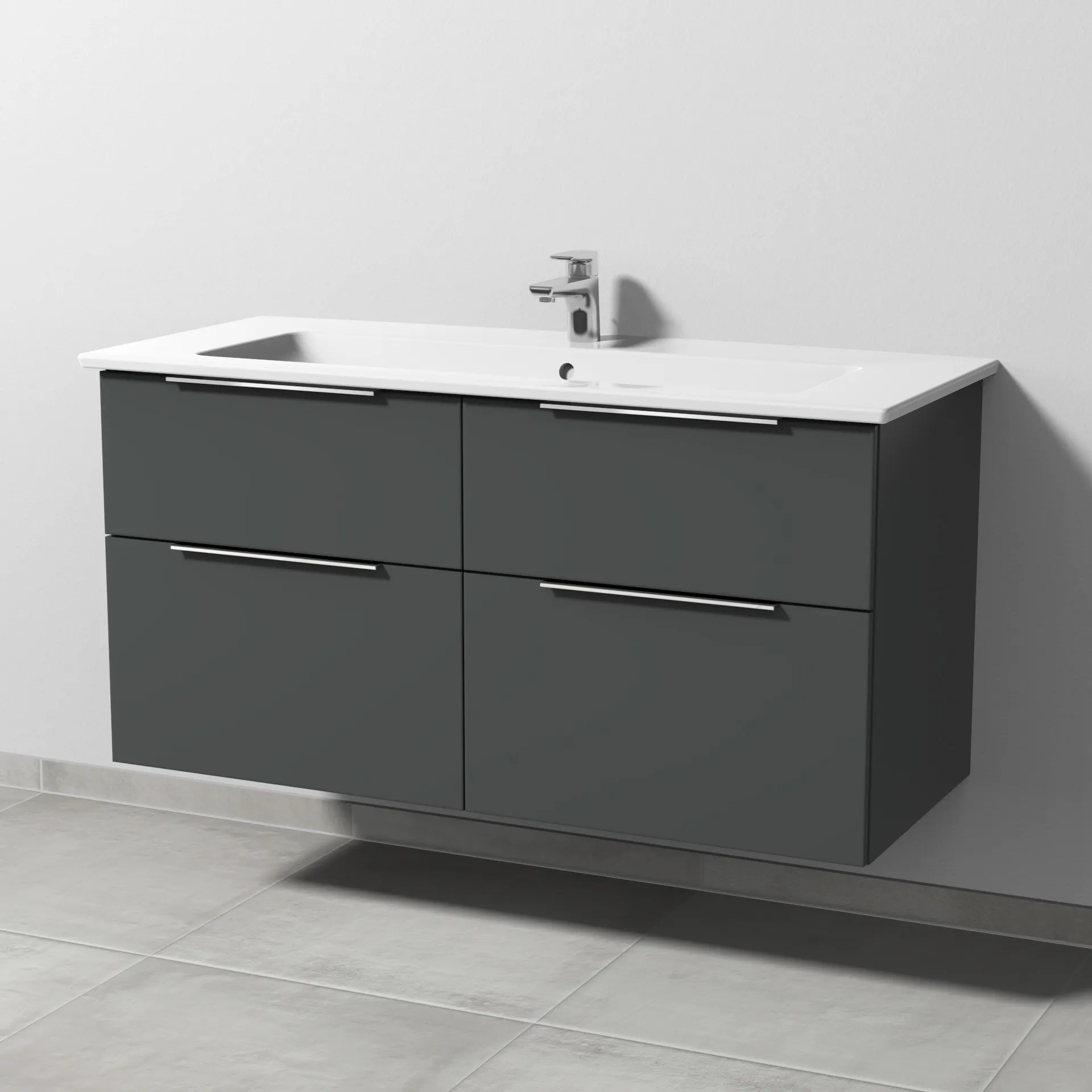 Keramik-Waschtisch-Set mit Waschtischunterschrank „3way“ 115,5 × 47,7 × 59,1 cm in Anthrazit (matt), mit Hahnlochbohrung, Becken mittig