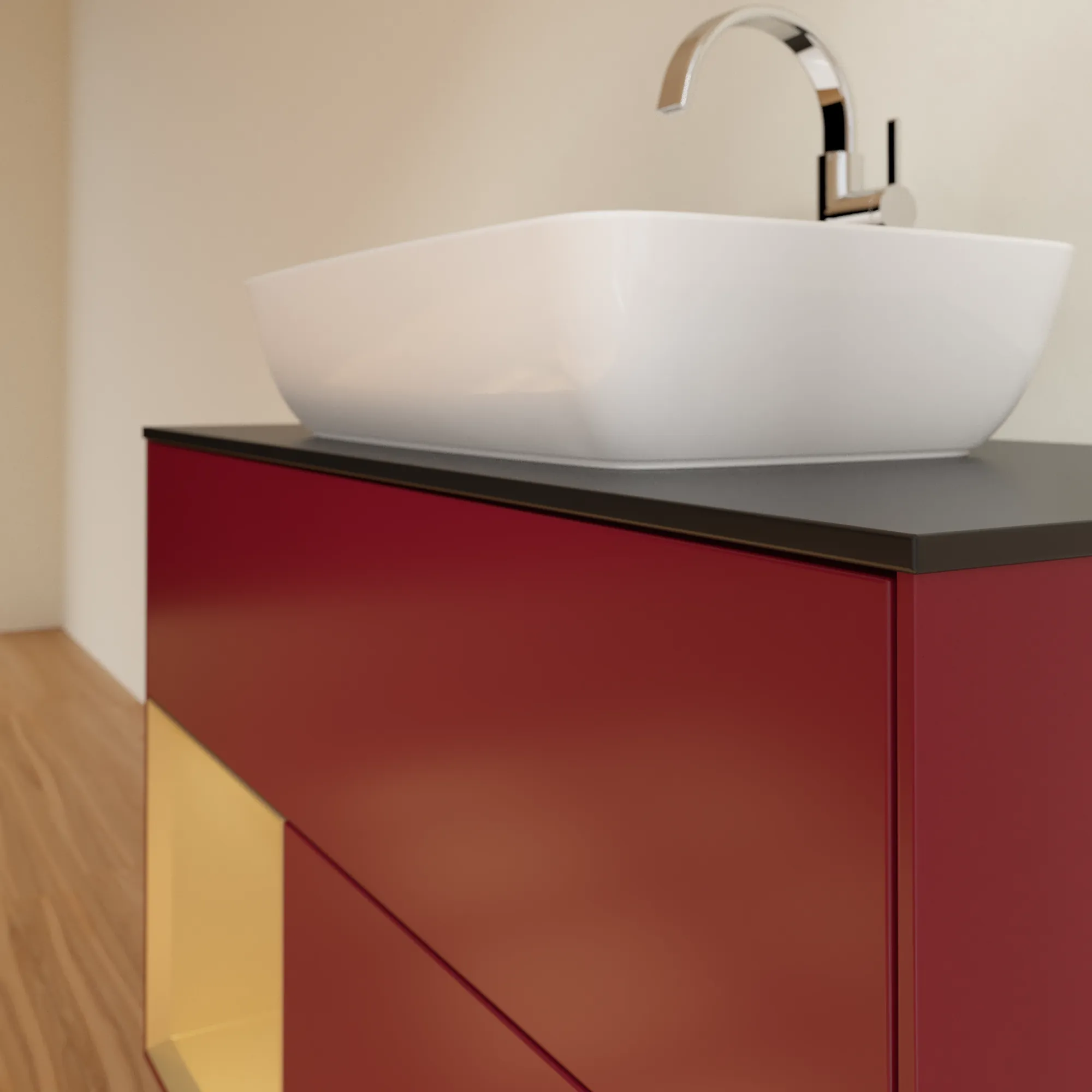 Villeroy & Boch Waschbeckenunterschrank Finion F77, 1000x603x501 mm, Peony Matt Lacquer mit Gold Regal, Beleuchtung dimmbar, SoftClosing, Push-to-open Villeroy & Boch Waschbeckenunterschrank Finion F77, 1000x603x501 mm, Peony Matt Lacquer mit Gold Regal, Beleuchtung dimmbar, SoftClosing, Push-to-open