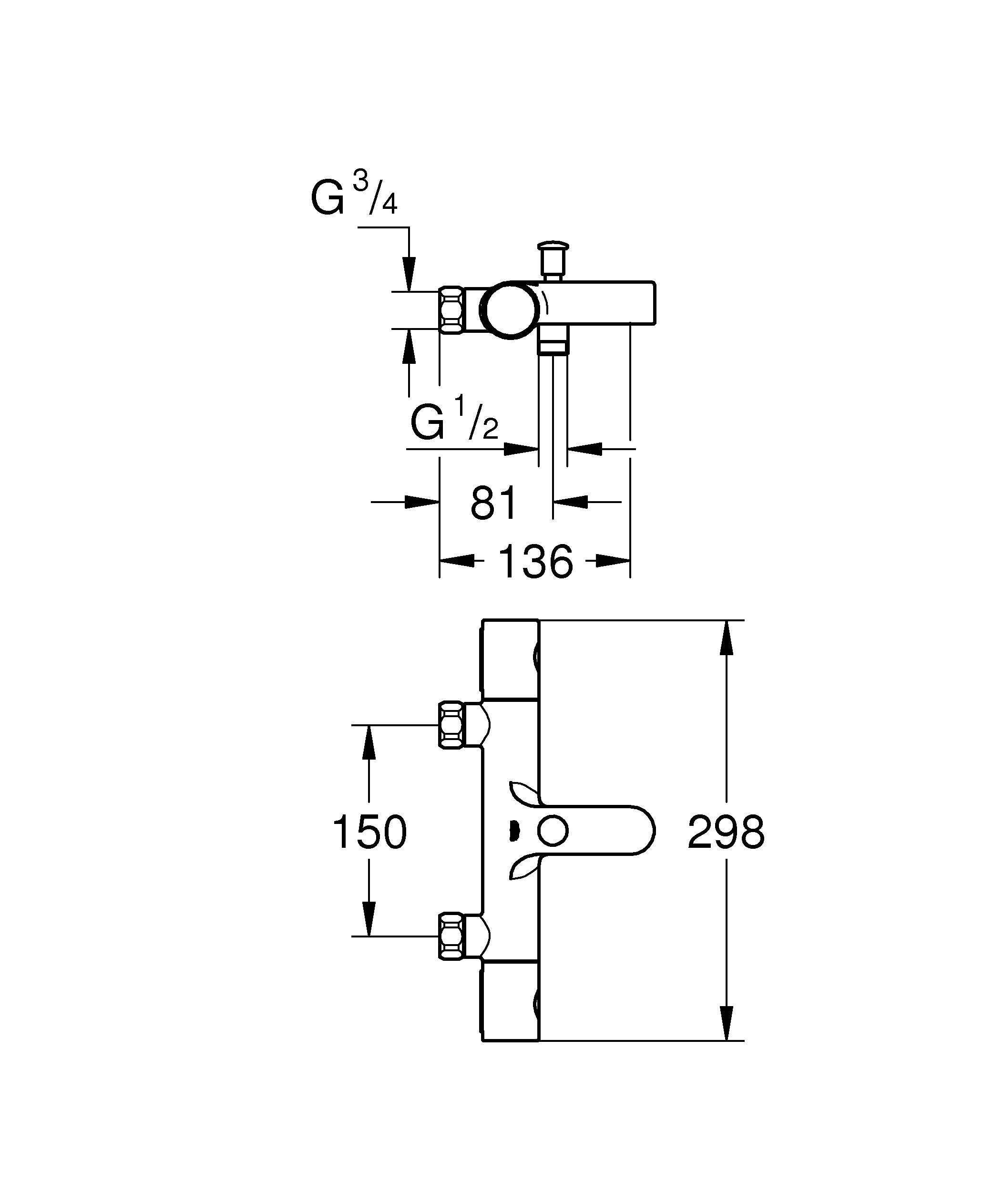 Thermostat-Wannenbatterie Grohtherm 800 Cosmopolitan 34770, Wandmontage, ohne Anschlüsse, chrom