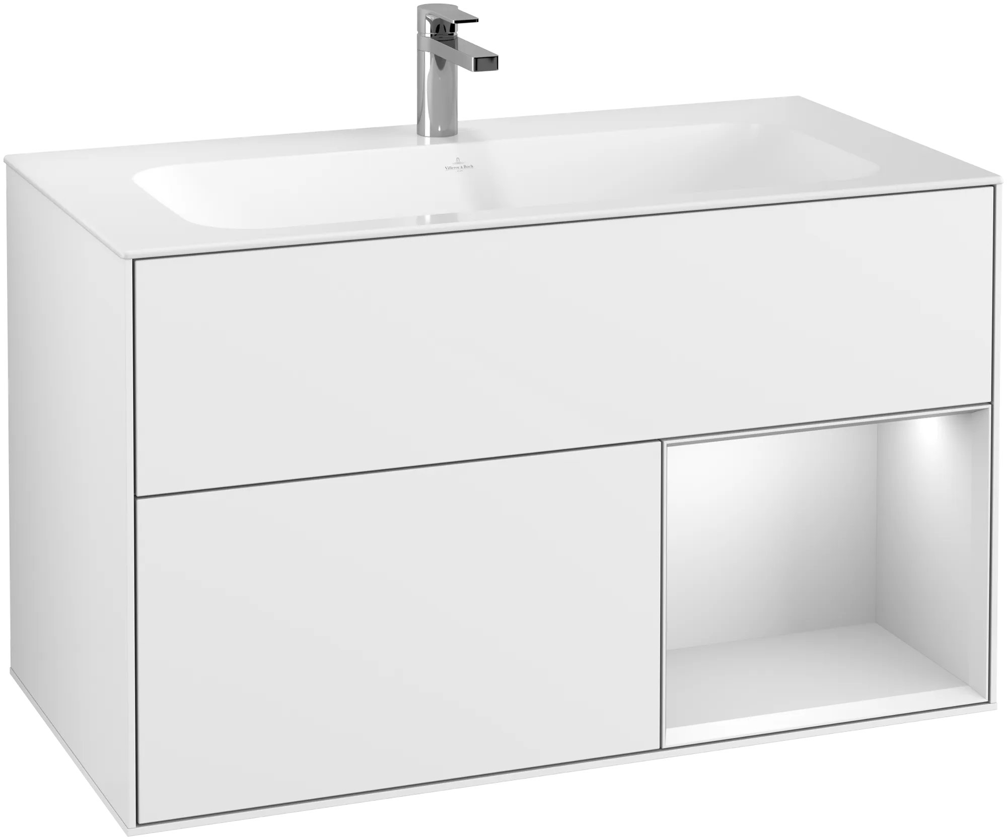 Villeroy & Boch Finion Waschbeckenunterschrank F04, 996x591x498mm, mit Beleuchtung, Glossy White Lacquer / White Matt Lacquer