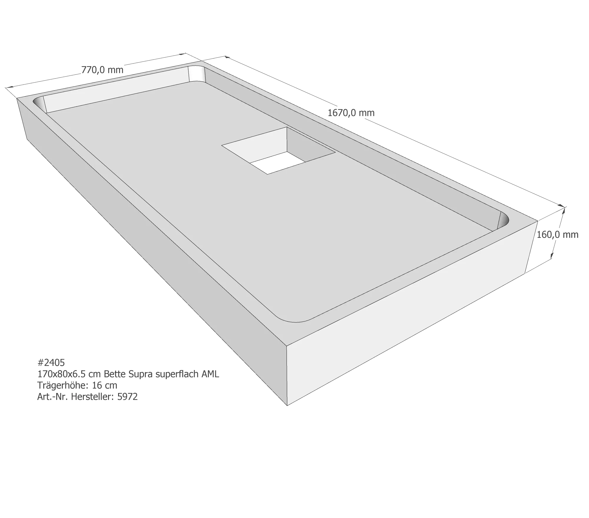 Duschwannenträger für Bette Supra (extraflach) 170 × 80 × 6,5 cm Breite: 80 cm / Länge: 170 cm