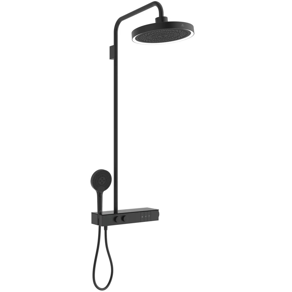 Ideal Standard Ceratherm Solos Duschsystem mit Brausethermostat, LED-Leuchtring Silk Black, 3-Funktion, Ø 330 mm, Wandaufputz, 12/8 l/min Durchfluss Ideal Standard Ceratherm Solos Duschsystem mit Brausethermostat, LED-Leuchtring Silk Black, 3-Funktion, Ø 330 mm, Wandaufputz, 12/8 l/min Durchfluss