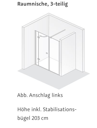 HSK teilgerahmte Duschtür 3-teilig „Premium Softcube“ Raumnische Glas Mattierung mittig (65 cm), H: 2000 mm HSK teilgerahmte Duschtür 3-teilig „Premium Softcube“ Raumnische Glas Mattierung mittig (65 cm), H: 2000 mm