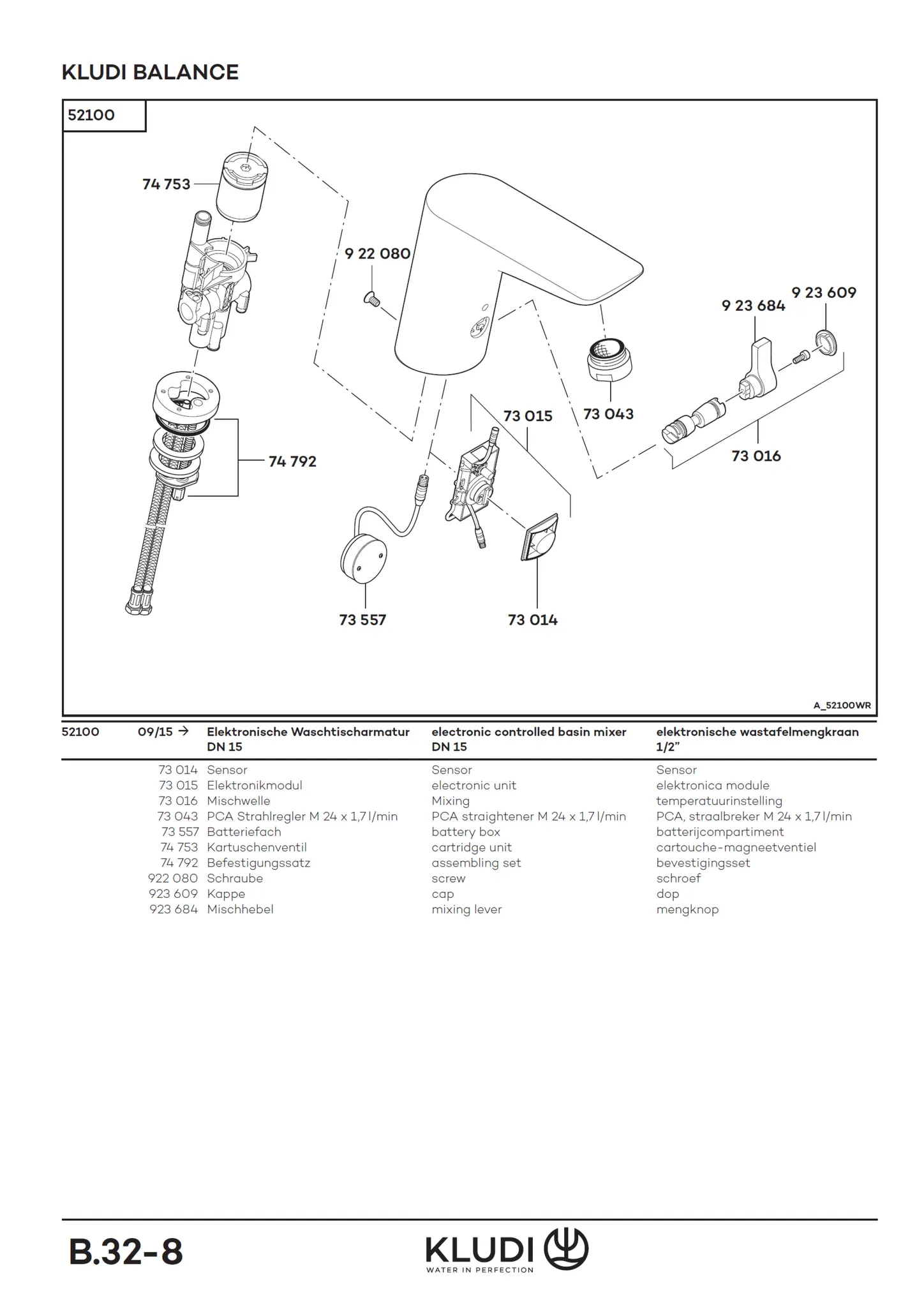 Waschtischarmatur „KLUDI BALANCE“ Ausladung 129 mm