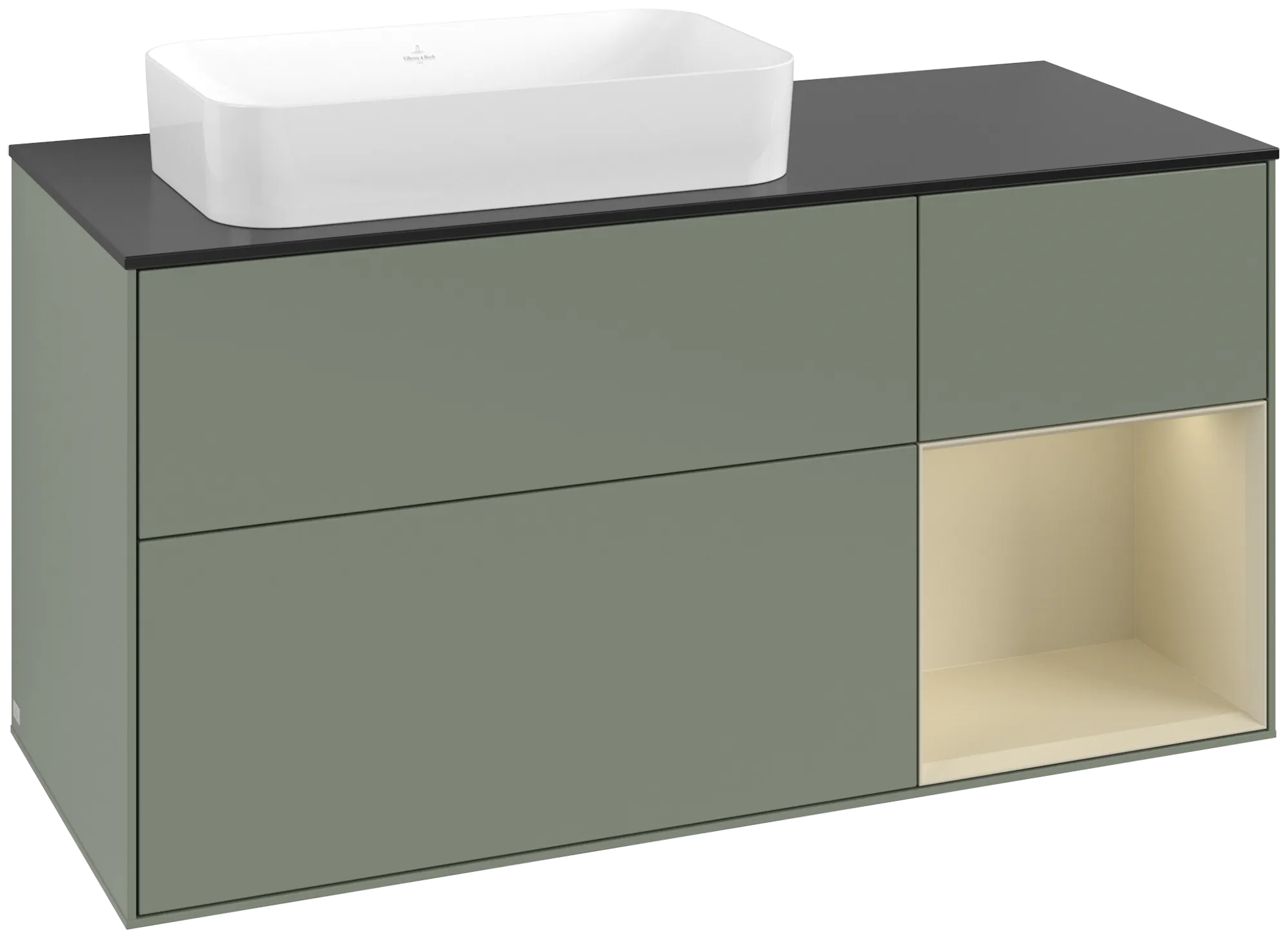 Villeroy & Boch Finion Waschbeckenunterschrank G69 1200x603x501mm Olive Matt/Silk Grey/Glass Black