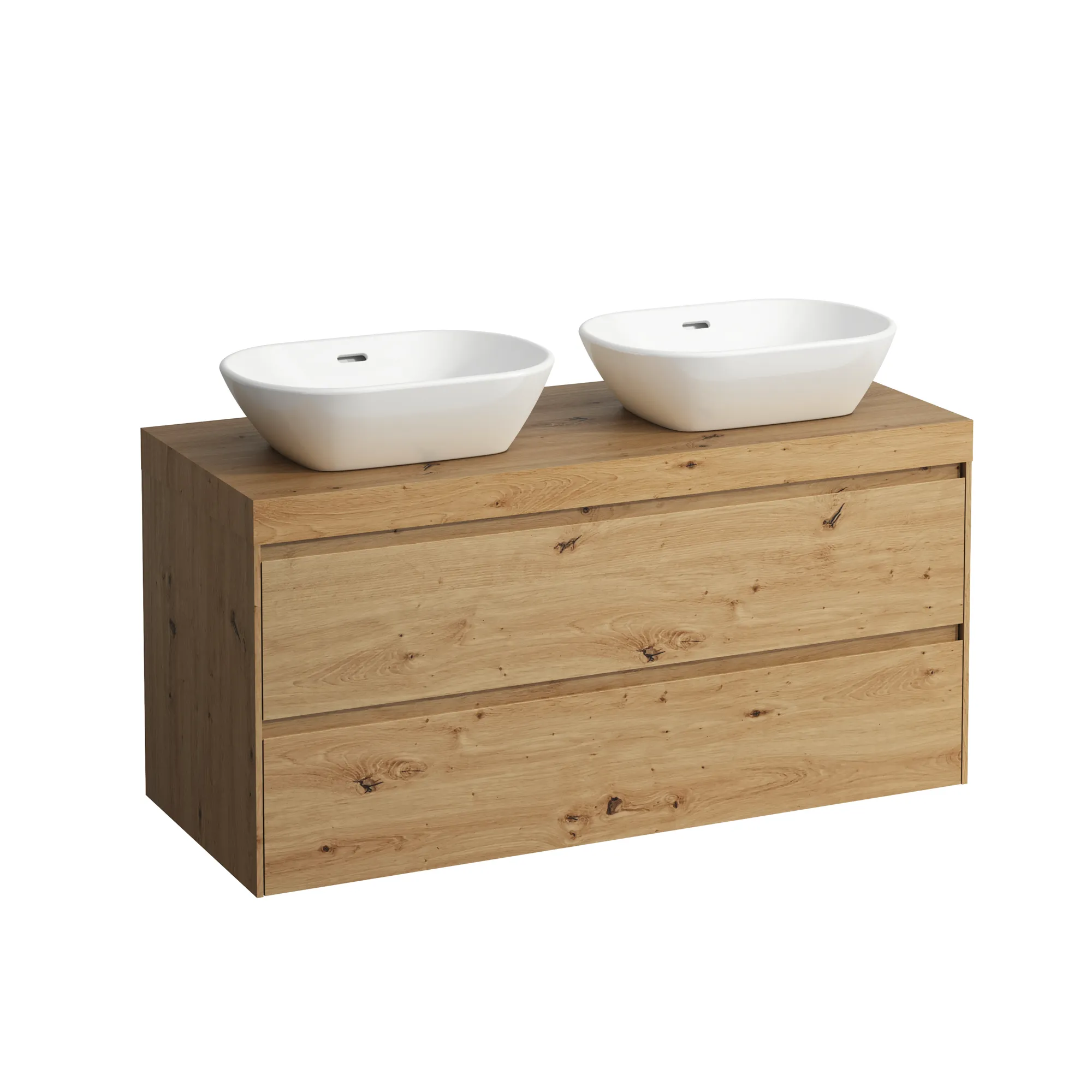 Laufen Waschtischunterbau + -platte LANI Wildeiche, 495x1185x580 mm, 2 Schubladen mit Vollauszug und Soft-Close Laufen Waschtischunterbau + -platte LANI Wildeiche, 495x1185x580 mm, 2 Schubladen mit Vollauszug und Soft-Close
