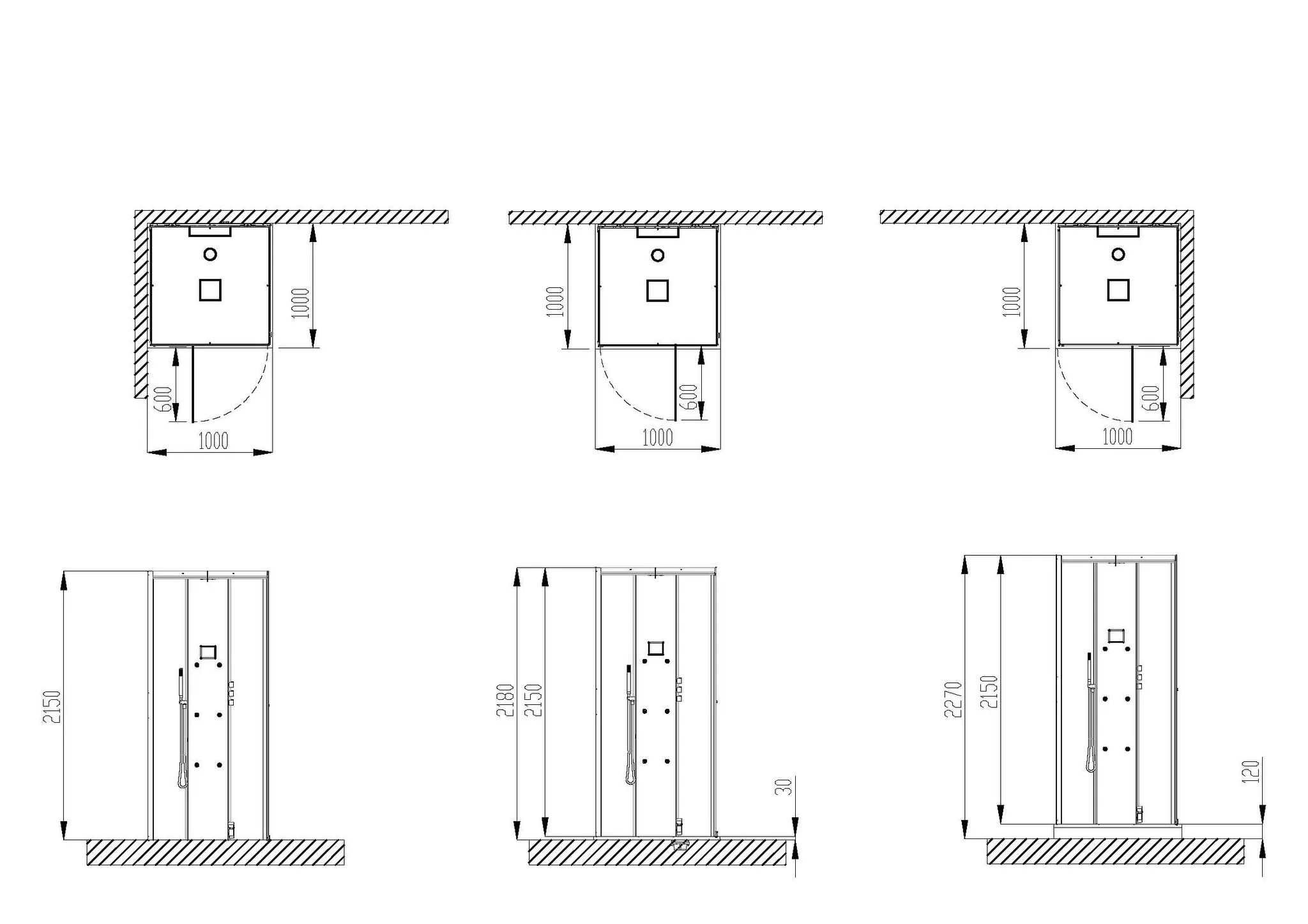 Dampfkabine SensePerience Quadrat 1000x1000 Vorwand bodenbündig, Wände Weiß