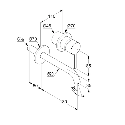 NOVA FONTE Pura WTWandEHM 180 ohne Ablaufgarnitur chrom NOVA FONTE Pura WTWandEHM 180 ohne Ablaufgarnitur chrom