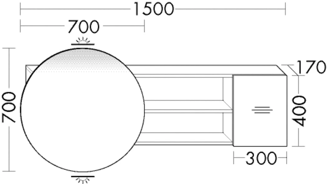 Spiegelschrank Coco von burgbad - beidseitig verspiegelt, LED-Beleuchtung mit Kalt-/Warmweiß und Dimmfunktion, 1 Tür, Vergrößerungsspiegel, Einlegeböden, IP20, H. 700 mm, B. 1500 mm, T. 170 mm