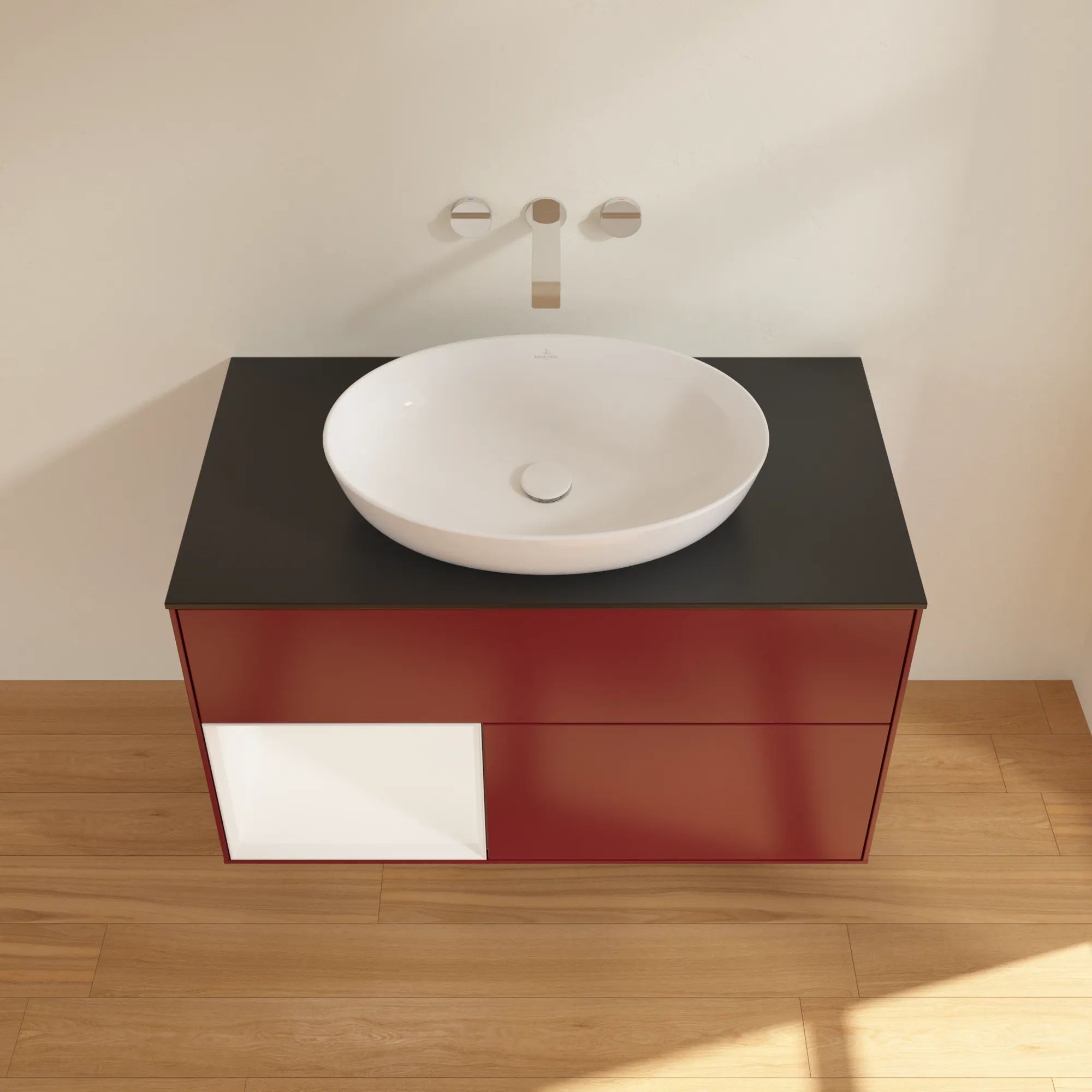Villeroy & Boch Waschtischunterschrank „Finion“ für Schrankwaschtisch 1000 × 603 × 501 mm Peony Matt Lacquer, für Becken mittig, ohne Hahnlochbohrung