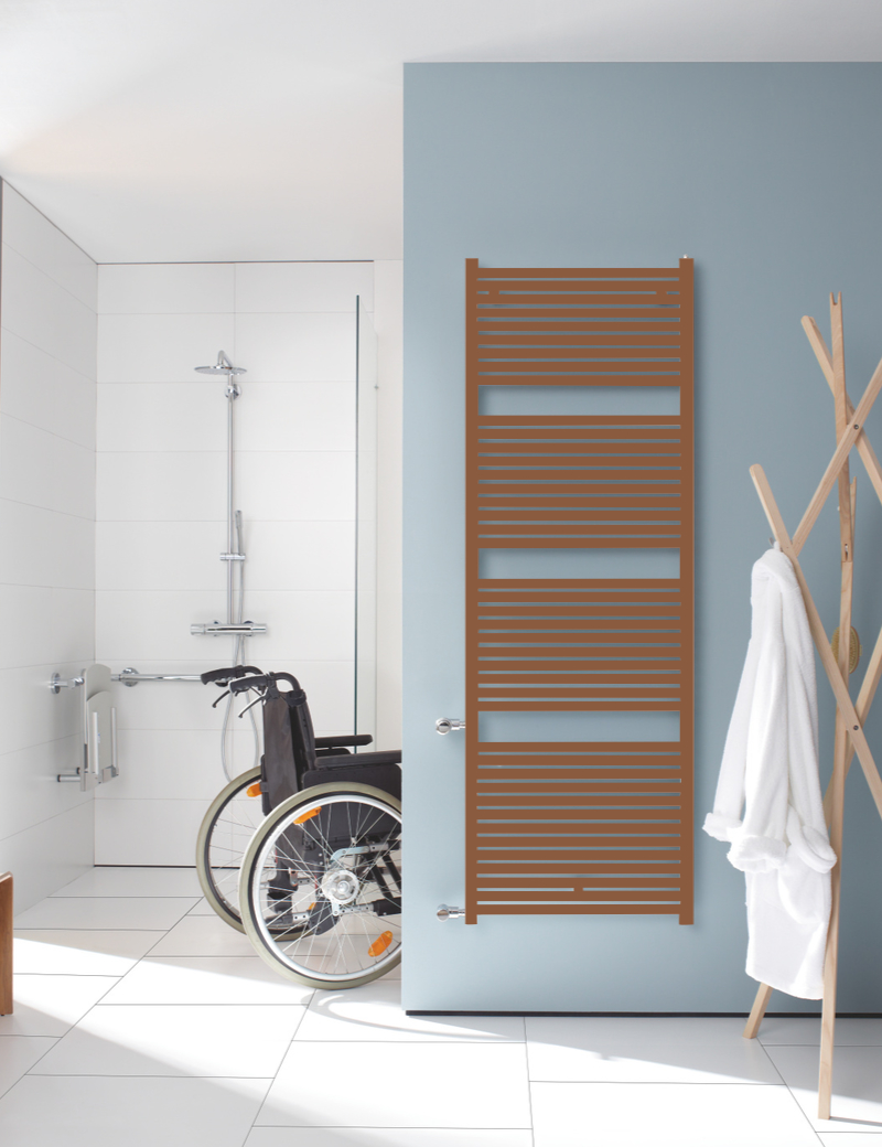 Zehnder Design-Heizkörper Toga Austausch, RAL 9010, 1.148 x 35 x 600 mm, wahlweise rechts oder links, Anschlussmaße passend auf alte DIN-, Guss- oder