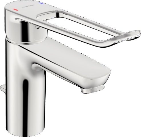 Einhand-Waschtischarmatur Bedienungshebel lang mit Zugstange „Clinica“ Ausladung 114 mm in Chrom Einhand-Waschtischarmatur Bedienungshebel lang mit Zugstange „Clinica“ Ausladung 114 mm in Chrom