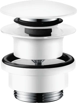 Hansgrohe Ablaufventil Push-Open DN32, mattweiß mit Überlaufloch für Waschtisch- und Bidetmischer, Anschluss G 1 1/4
