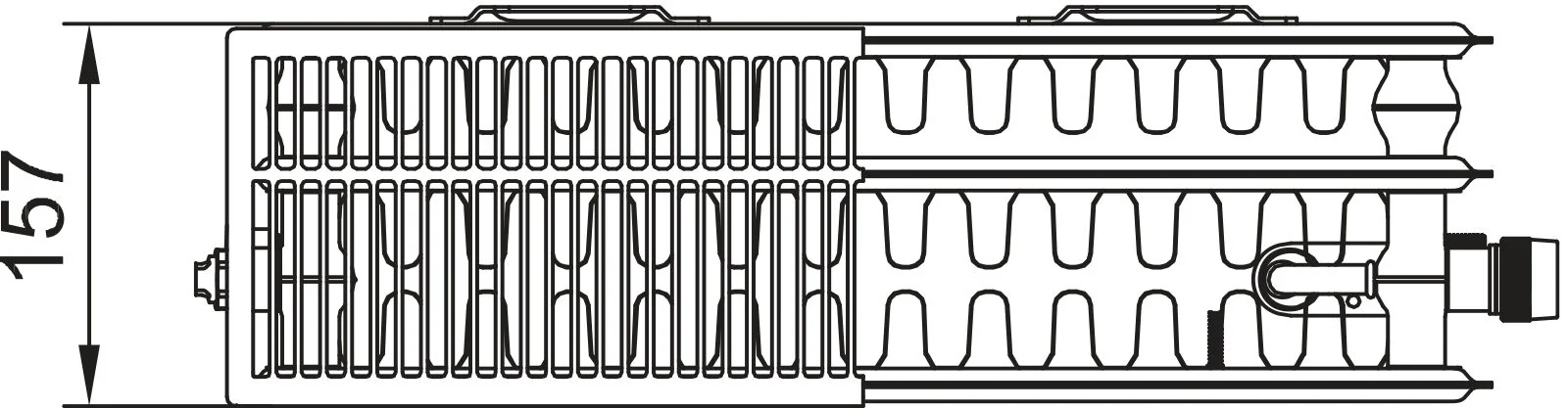 Flachheizkörper therm-x2 Line-V Typ 33, HxLxT: 505x405x157 mm, Farbe: Weiß RAL 9016 seidenglanz, Ventilposition: links, 10 bar, Abdeckung: mit, Wärmeleistung 75/65-20: 777 Watt, Bohrkonsole
