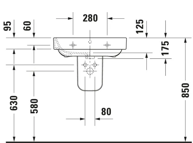 Wandwaschtisch „Happy D.2“, mit Überlauf, Hahnlochposition mittig Wandwaschtisch „Happy D.2“, mit Überlauf, Hahnlochposition mittig