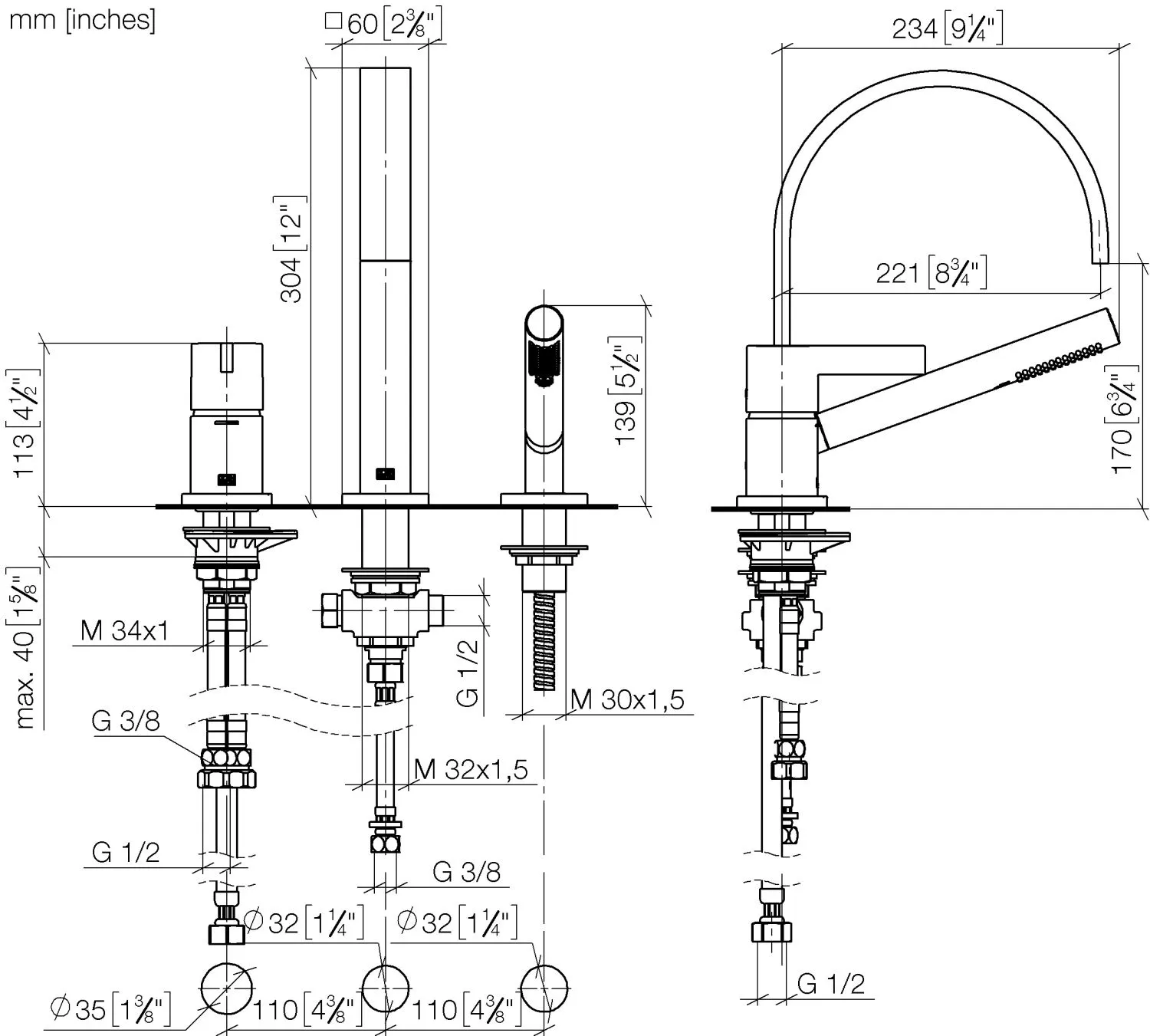 Wannen-Dreiloch-Einhandbatterie für Wannenrand- bzw. Fliesenrandmontage MEM Chrom 27412782