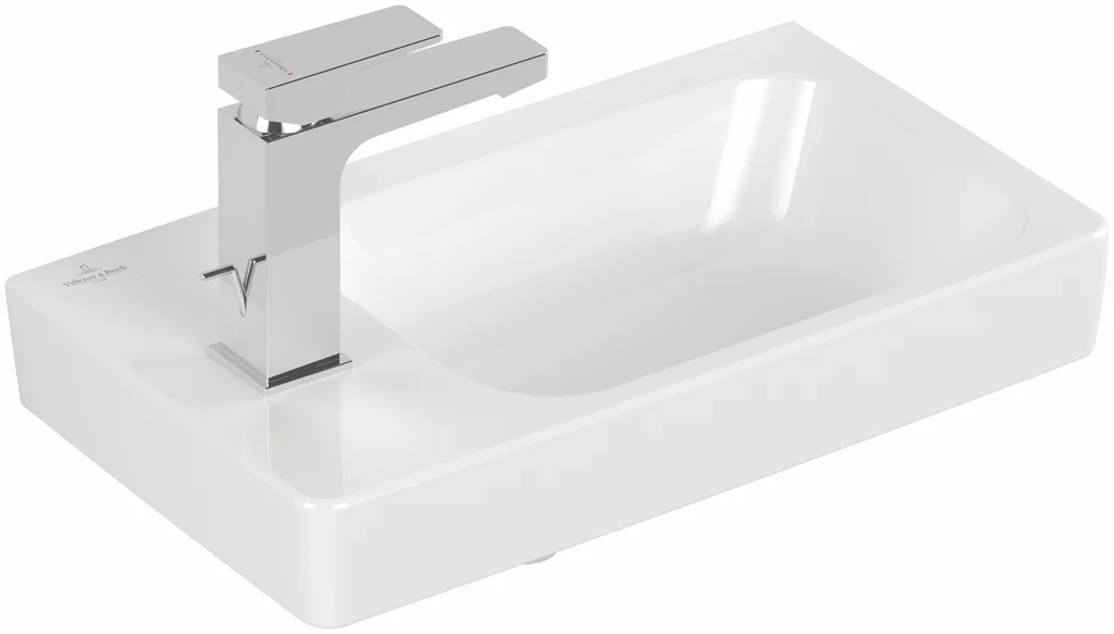 Villeroy & Boch Architectura Handwaschbecken 480x275mm, rechteckig, Becken rechts, 1HL. mittleres Hahnloch, Überlauf, Weiß Alpin CeramicPlus