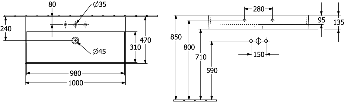 Villeroy & Boch Memento 2.0 Waschbecken, Rechteck, Graphite CeramicPlus, 1000 x 470 mm