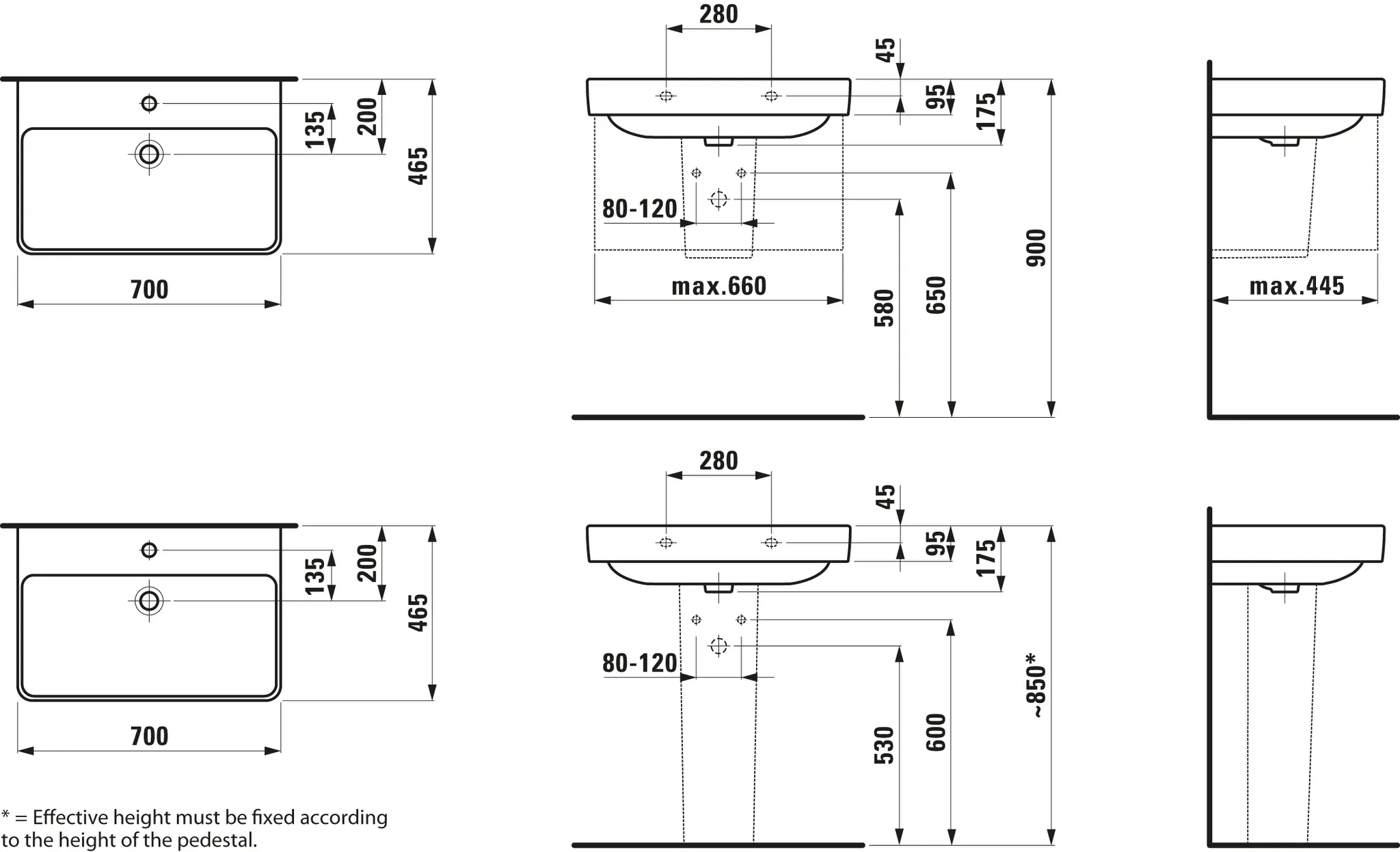 Waschtisch PRO S 465x700x175 1 Hahnloch mit Überlauf weiß