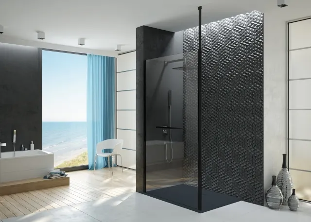 Hoesch Muna Duschkabine Eckversion 1400 Seiteneinstieg, Haltestange Schwarz Hoesch Muna Duschkabine Eckversion 1400 Seiteneinstieg, Haltestange Schwarz