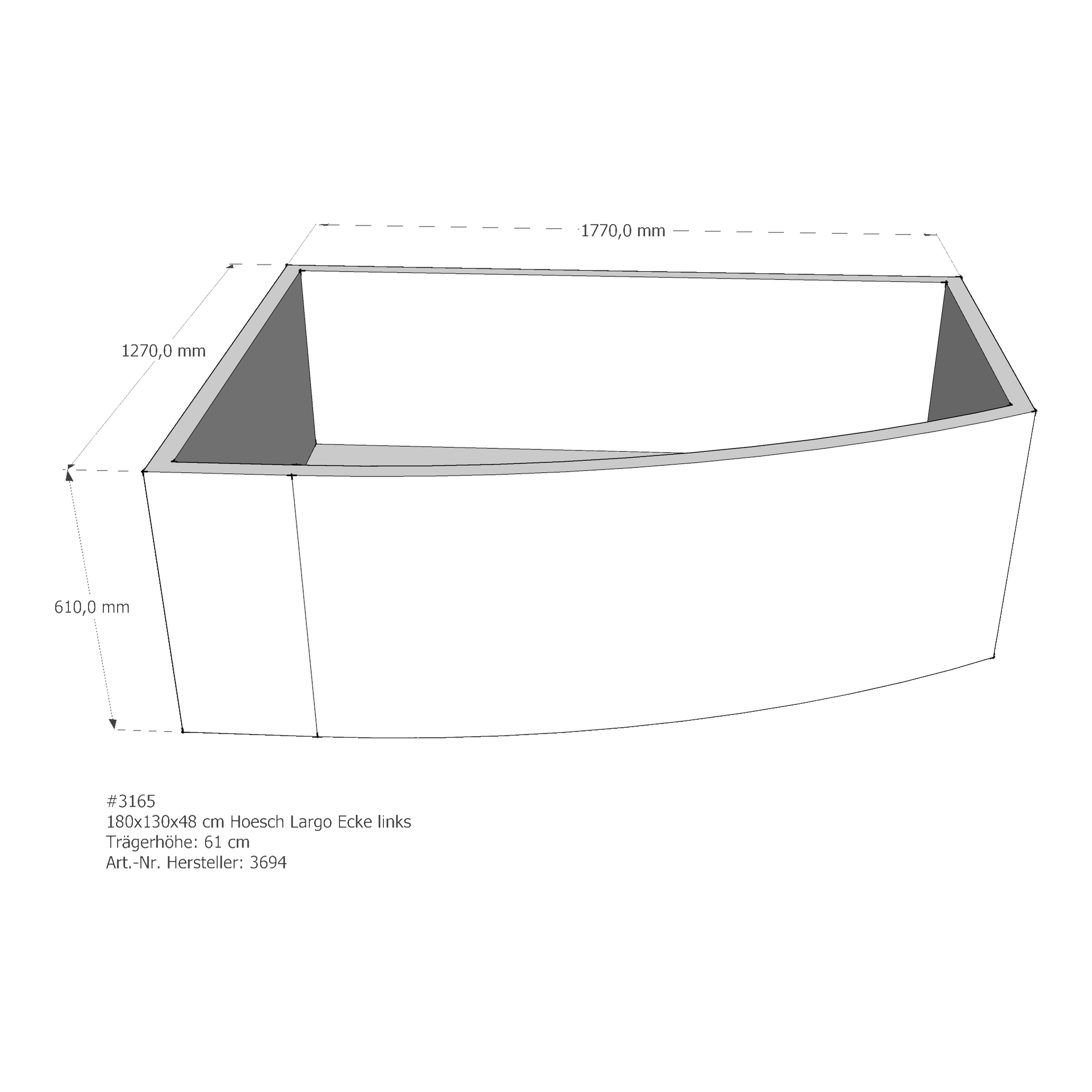 Badewannenträger für Hoesch Largo Ecke links links 180 × 130 × 48 cm Badewannenträger für Hoesch Largo Ecke links links 180 × 130 × 48 cm