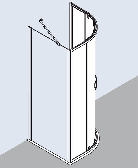Kermi Duschtür Viertelkreis-Duschkabine (Gleittüren) „IBIZA 2000“ 185 cm Profile Silber Mattglanz, Anschlag links und rechts