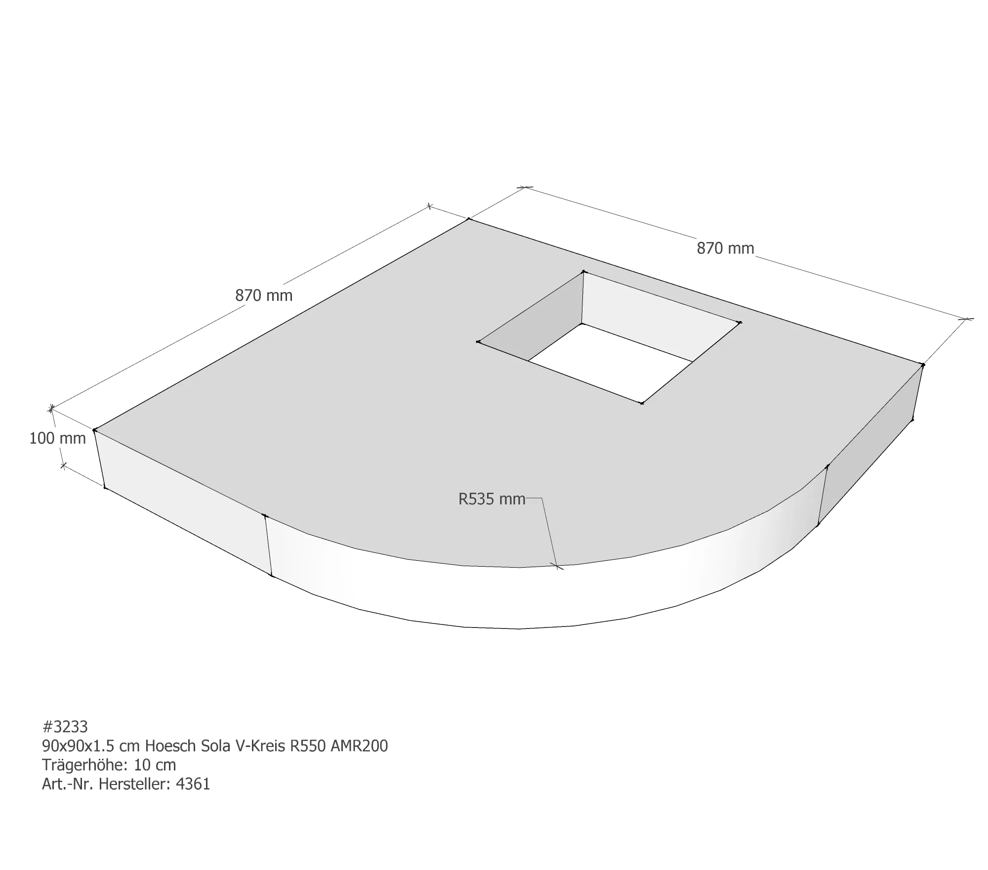 Duschwannenträger für Hoesch Sola 90 × 90 × 1,5 cm