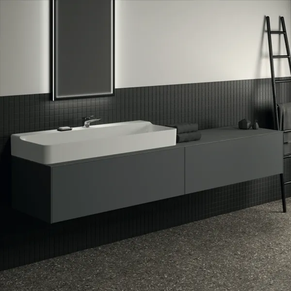 Waschtischplatte Conca, aus Keramik, 2387x505x6mm, Marmor Noir Desir