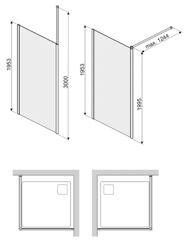 Hoesch Walk-In-Duschkabine „Liberty“ Profile schwarz, links H: 1953 mm