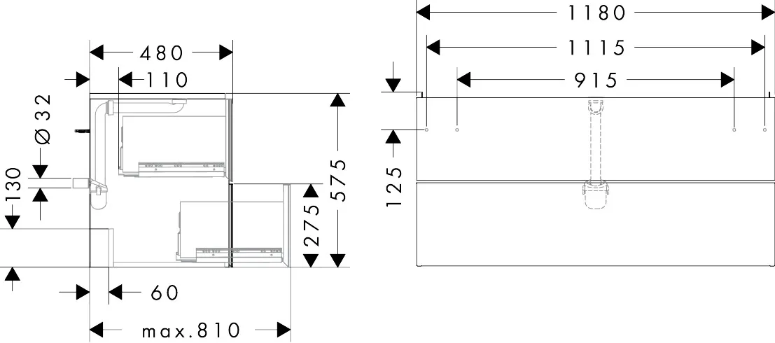 Hansgrohe Xevolos E Waschtischunterschrank Mattweiß 1180⁄475 mit 2 Schubkästen Hansgrohe Xevolos E Waschtischunterschrank Mattweiß 1180⁄475 mit 2 Schubkästen