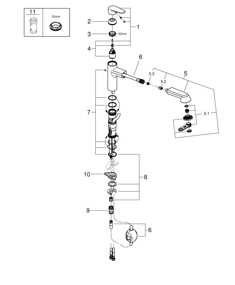 Einhand-Spültischbatterie Eurodisc Cosmopolitan 32257_2, mittelhoher Auslauf, Einlochmontage, herausziehbare Dual Spülbrause, chrom