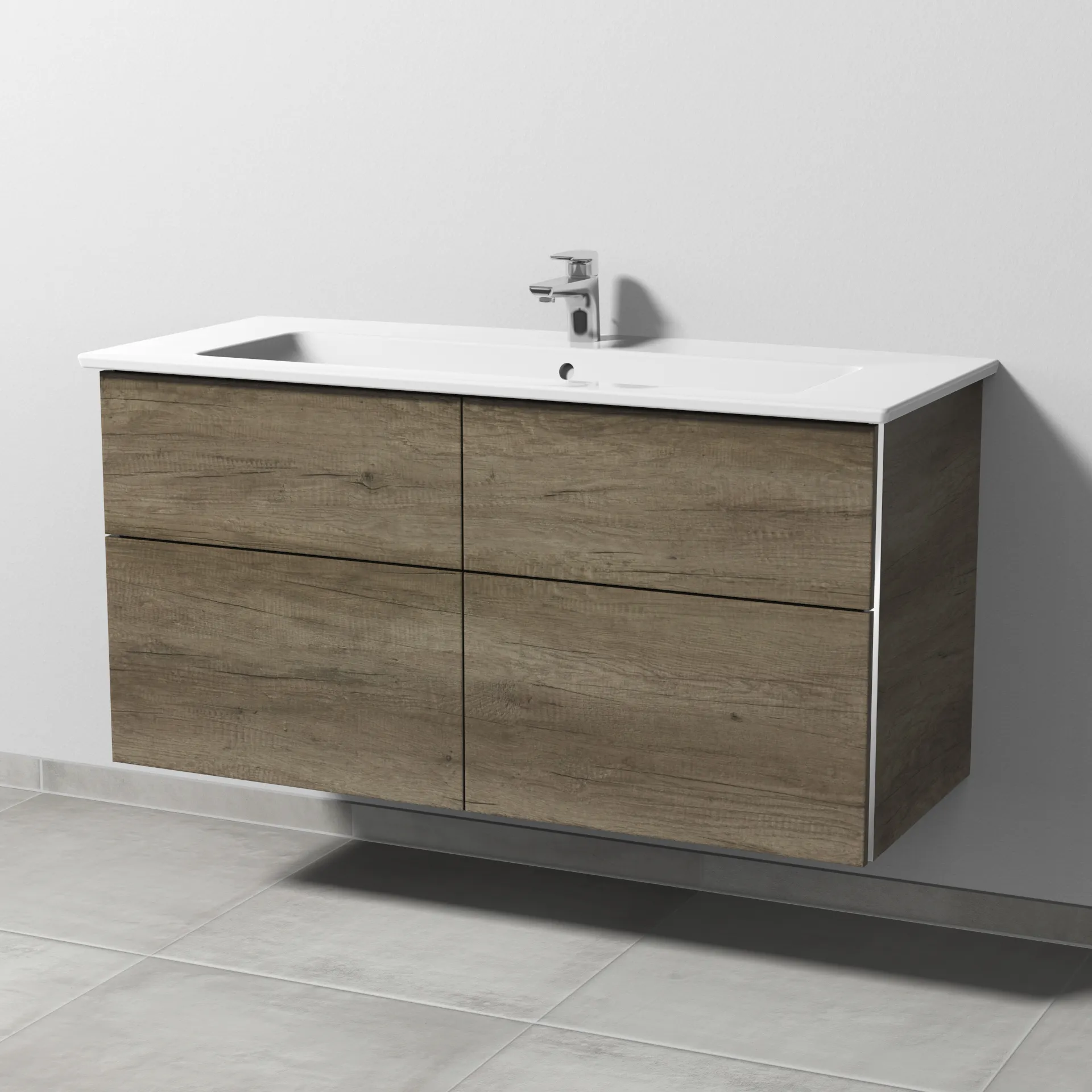 Sanipa Keramik-Waschtisch-Waschtischunterschrank mit Waschtischunterschrank „3way“ 1155 × 591 × 477 mm in Eiche Nebraska, mit Hahnlochbohrung, Becken mittig Sanipa Keramik-Waschtisch-Waschtischunterschrank mit Waschtischunterschrank „3way“ 1155 × 591 × 477 mm in Eiche Nebraska, mit Hahnlochbohrung, Becken mittig