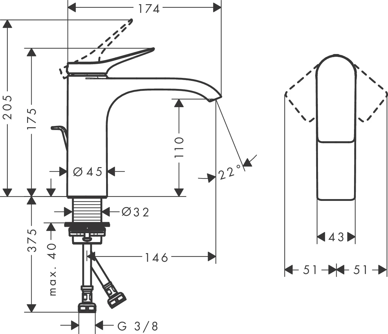 Hansgrohe Vivenis Einhebel-Waschtischmischer chrom, Ausladung 146 mm, Auslaufhöhe 110 mm, Hebelgriff, WaterfallStream, max. Durchfluss 5 l/min, Keramikmischsystem, einstellbare Temperaturbegrenzung, für Durchlauferhitzer geeignet
